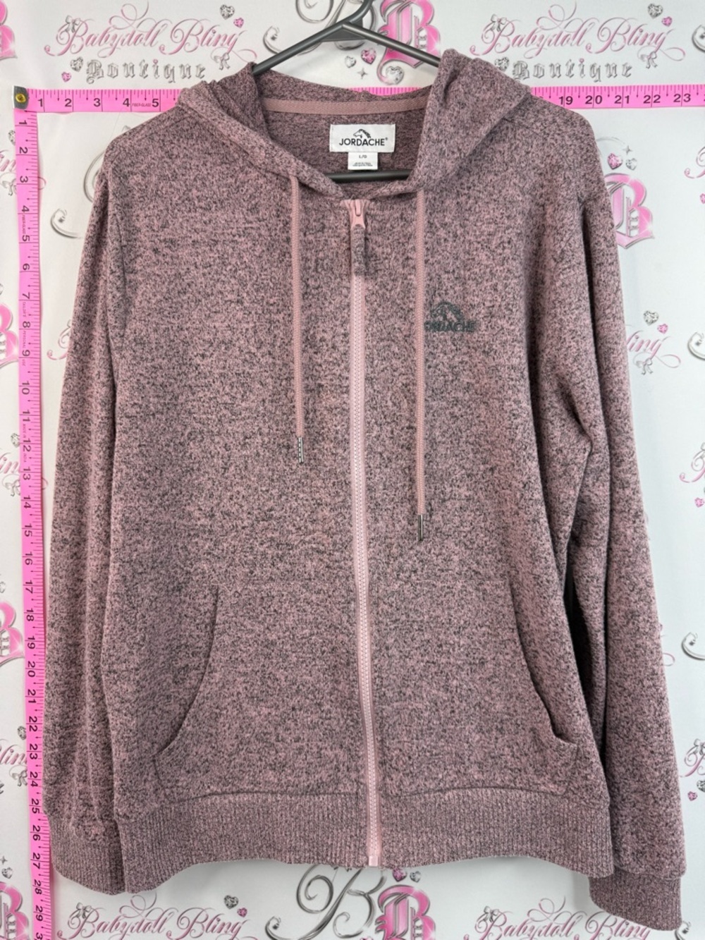 Jordache hoodie sweater zip up heathered grey Dusty Rose Heathered Zip Hoodie